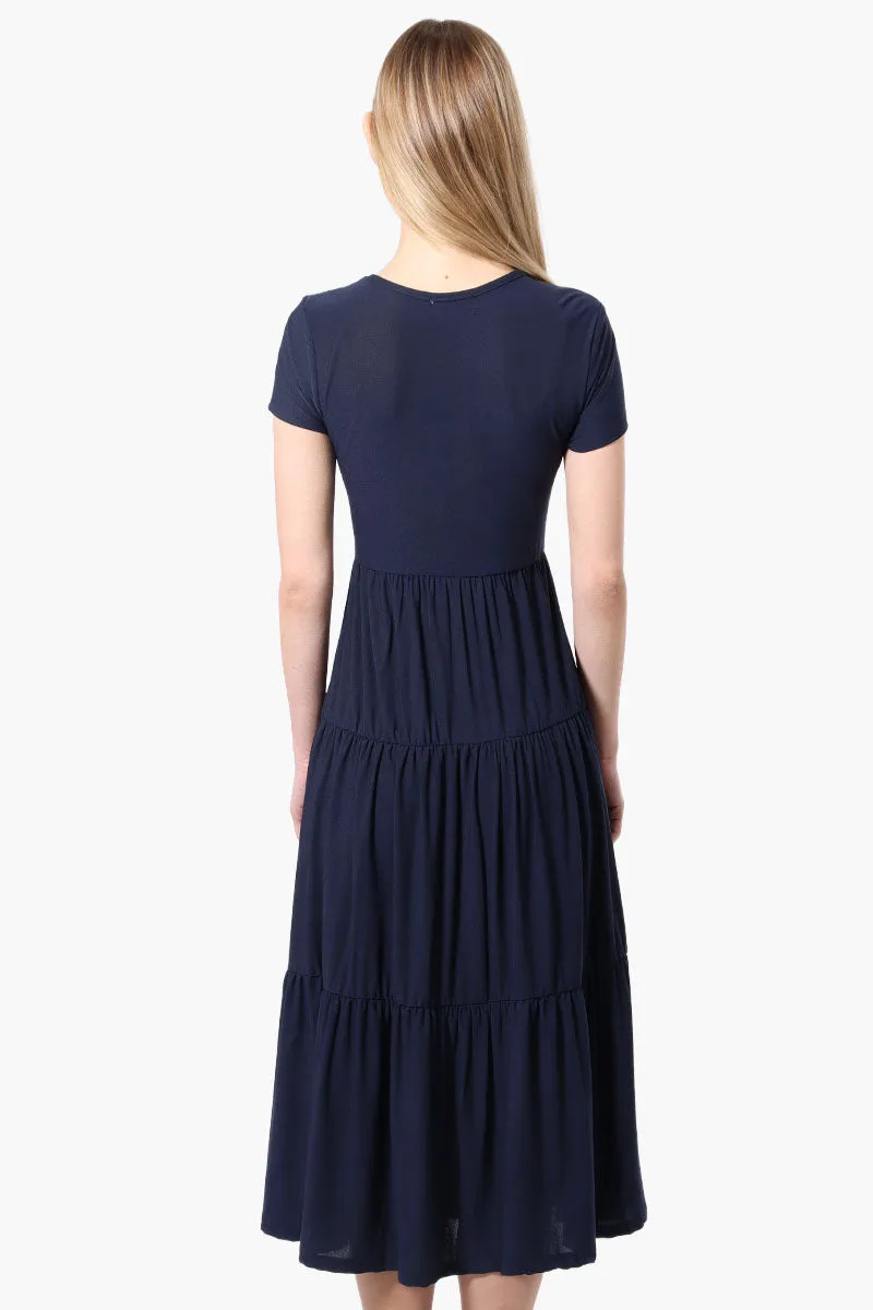 Costa Blanca Short Sleeve Tiered Maxi Dress - Navy sold by Fairweather product image thumbnail 3