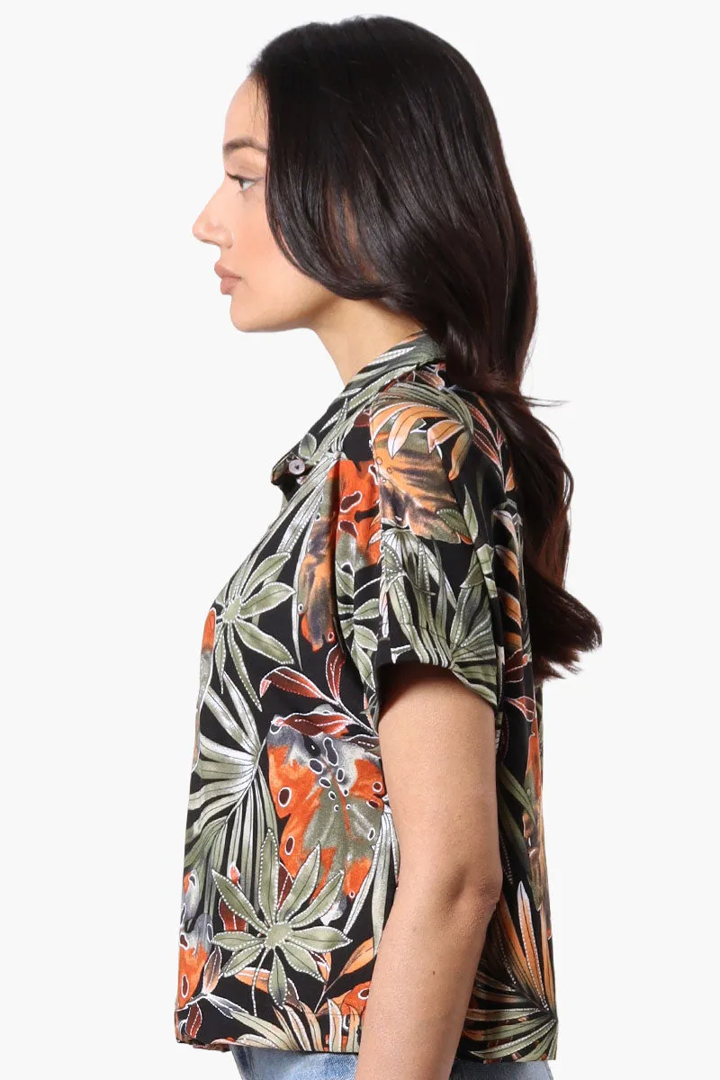 Beecher Brook Leaf Pattern Cropped Short Sleeve Blouse - Black sold by Fairweather product image thumbnail 2