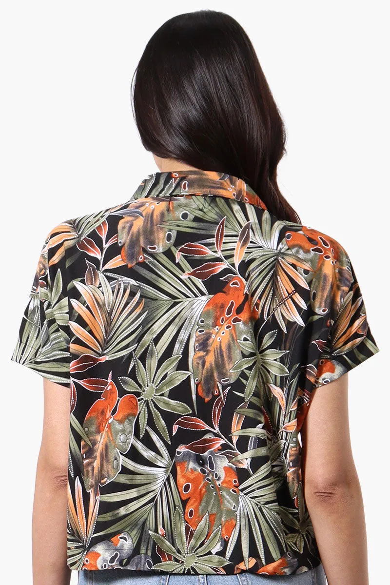 Beecher Brook Leaf Pattern Cropped Short Sleeve Blouse - Black sold by Fairweather product image thumbnail 3