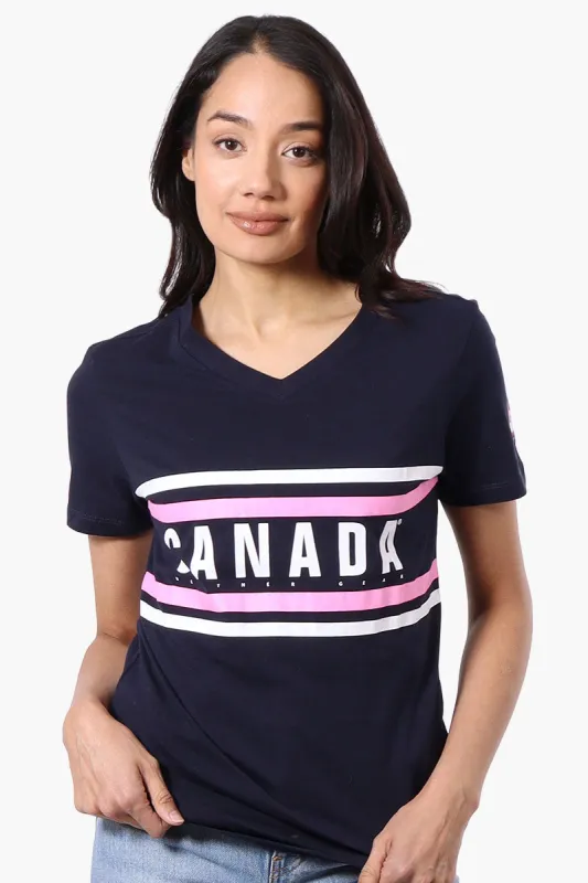 Canada Weather Gear Striped Chest Logo Print Tee - Navy sold by Fairweather