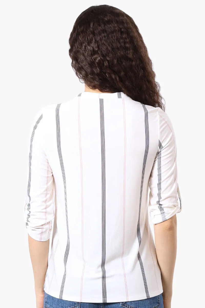 Beechers Brook Striped Roll Up Sleeve Half Zip Shirt - White sold by Fairweather product image thumbnail 3