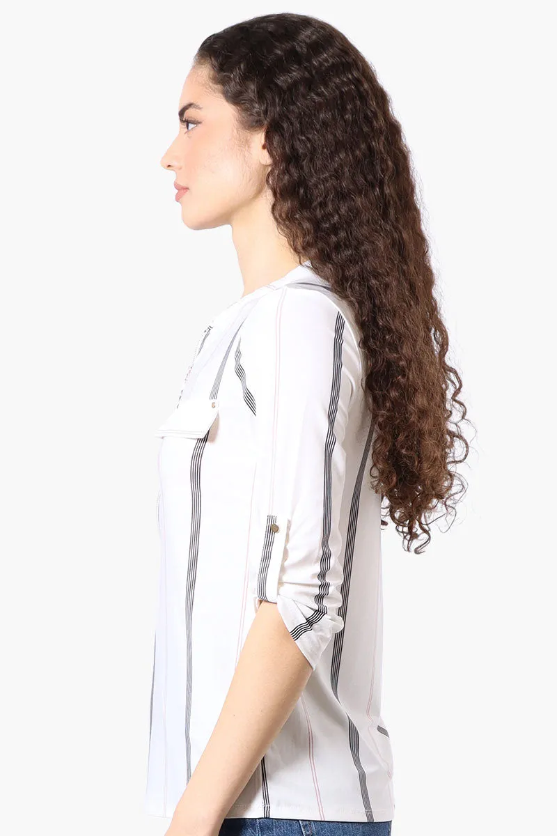 Beechers Brook Striped Roll Up Sleeve Half Zip Shirt - White sold by Fairweather product image thumbnail 2