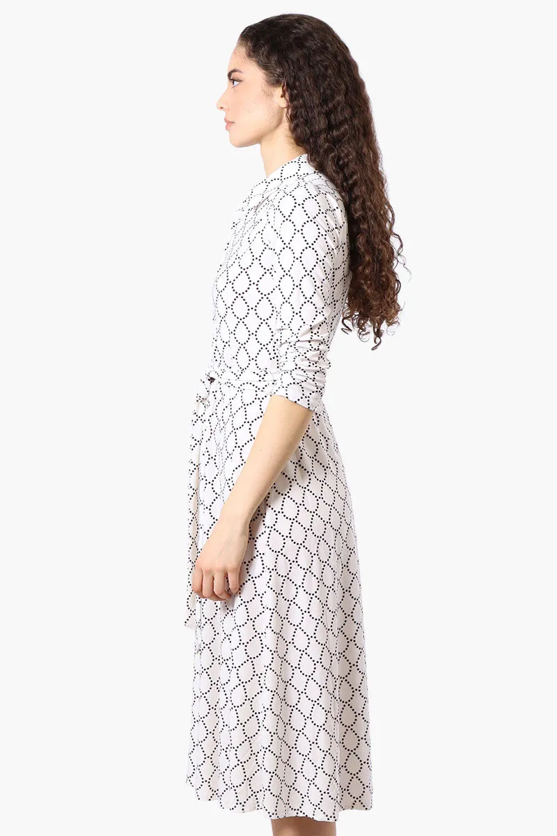 Beechers Brook Patterned Button Up Belted Midi Dress - White sold by Fairweather product image thumbnail 2