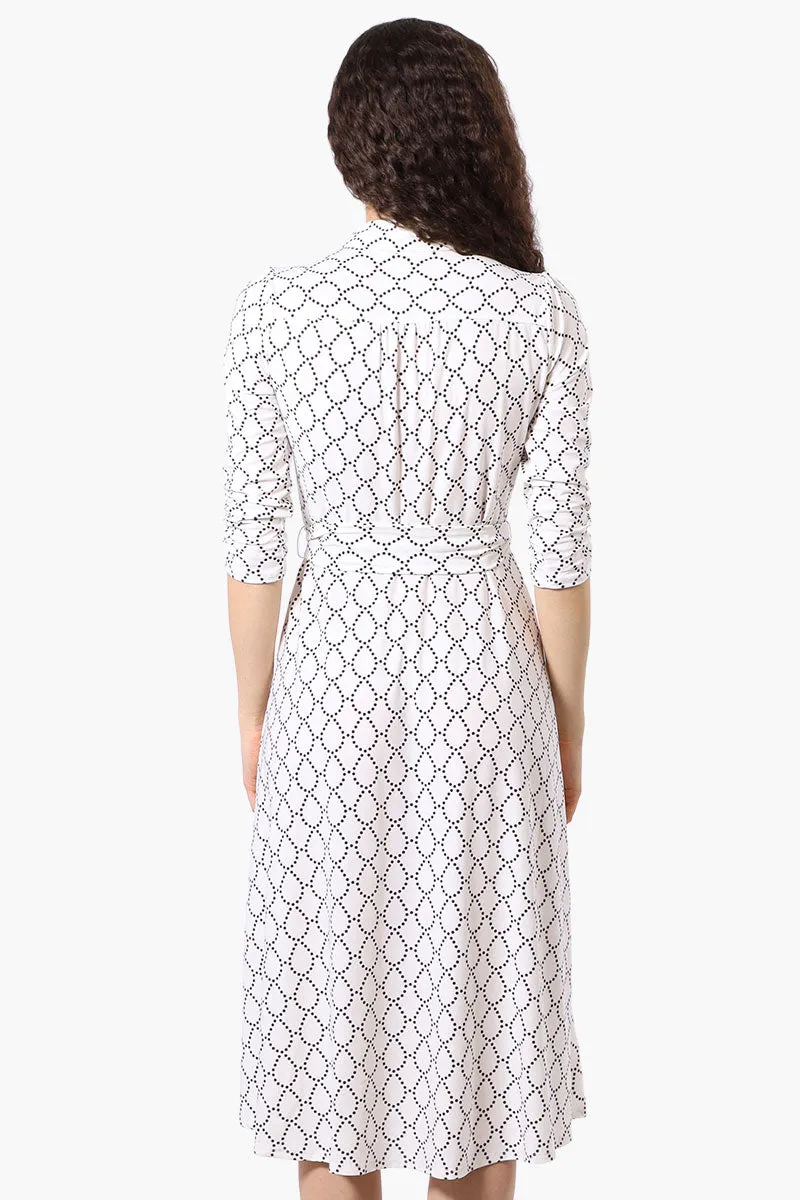 Beechers Brook Patterned Button Up Belted Midi Dress - White sold by Fairweather product image thumbnail 3