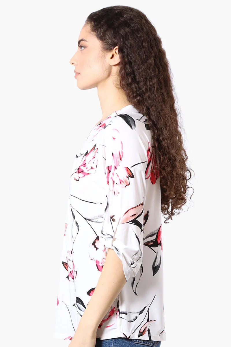 Beechers Brook Floral Roll Up Sleeve Half Zip Blouse - White sold by Fairweather product image thumbnail 2