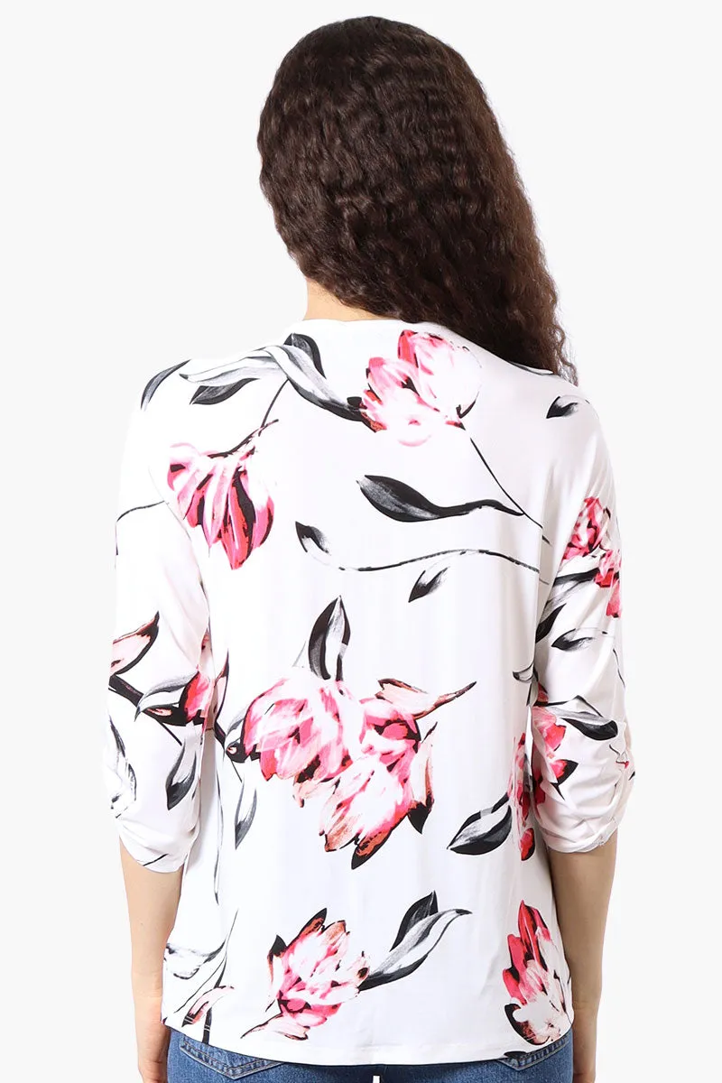 Beechers Brook Floral Roll Up Sleeve Half Zip Blouse - White sold by Fairweather product image thumbnail 3