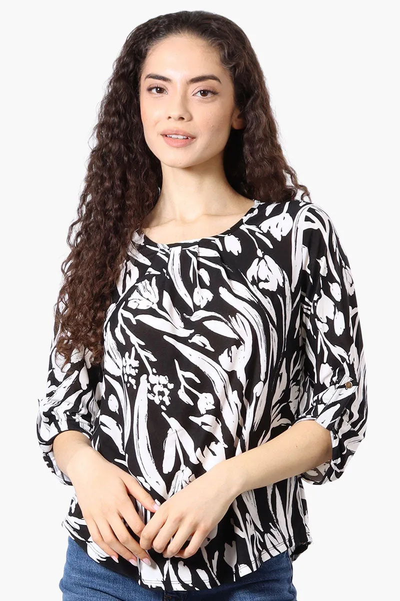 Beechers Brook Patterned Roll Up Sleeve Blouse - Black sold by Fairweather