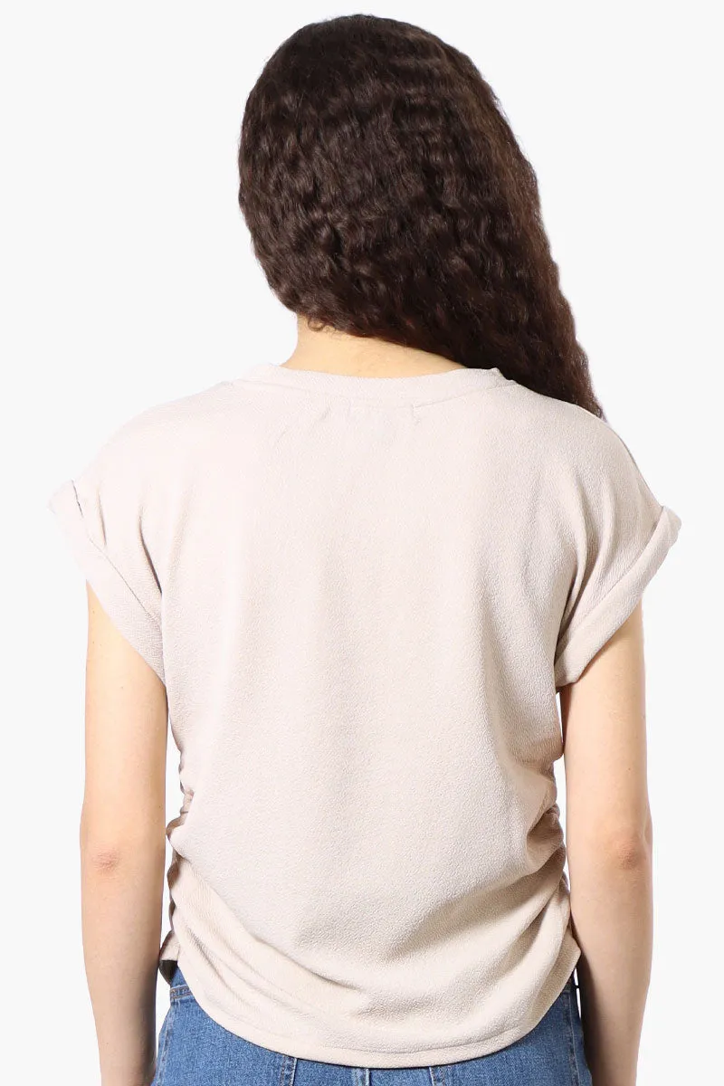 Impress Short Sleeve Side Ruching Blouse - Beige sold by Fairweather product image thumbnail 3