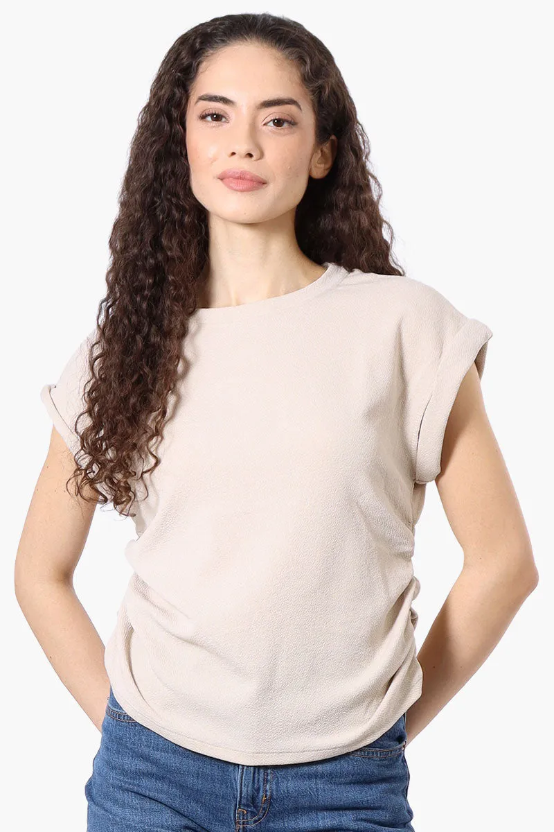 Impress Short Sleeve Side Ruching Blouse - Beige sold by Fairweather