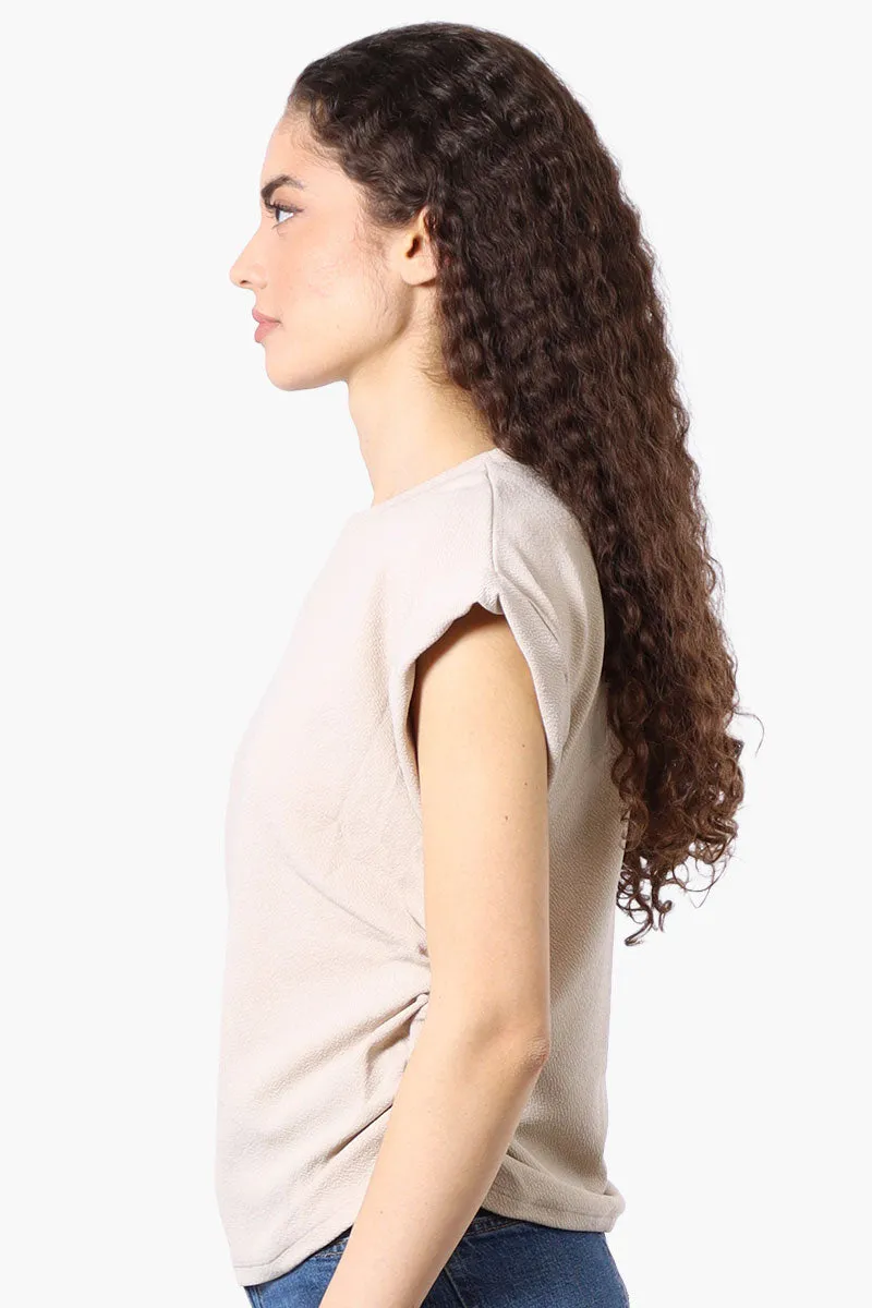 Impress Short Sleeve Side Ruching Blouse - Beige sold by Fairweather product image thumbnail 2