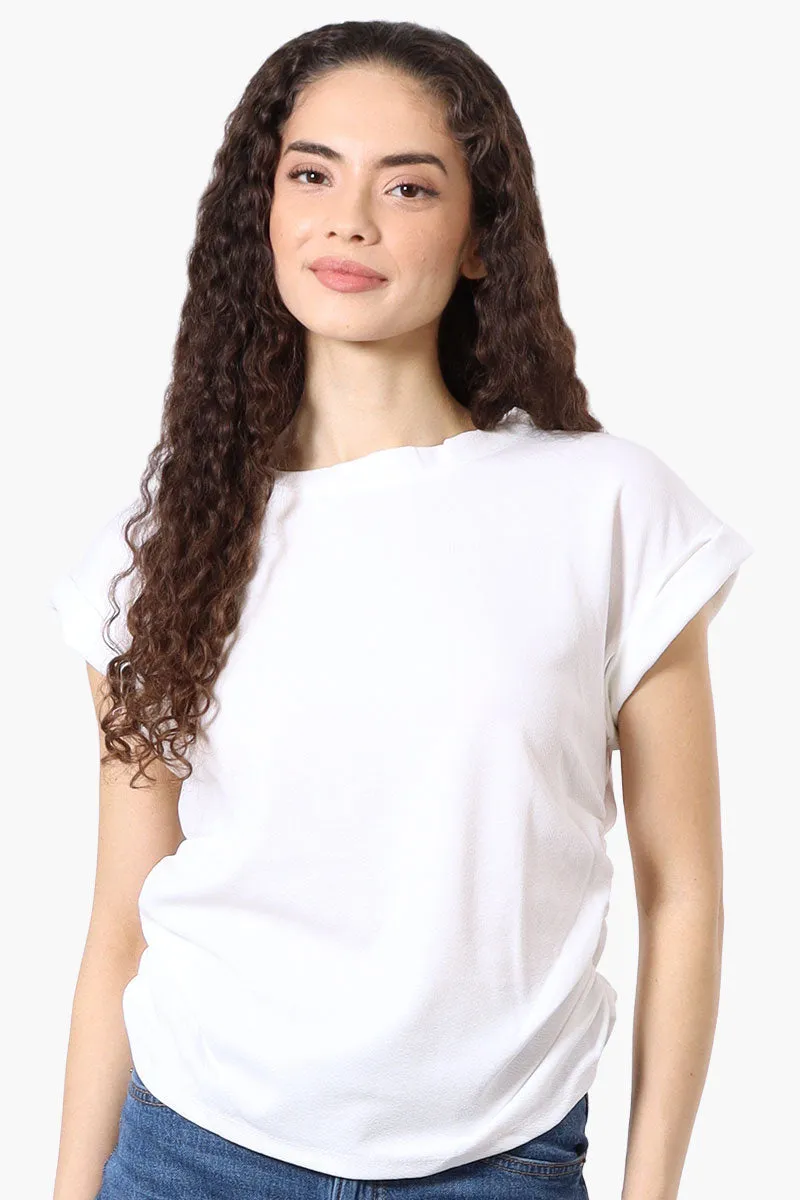 Impress Short Sleeve Side Ruching Blouse - White sold by Fairweather