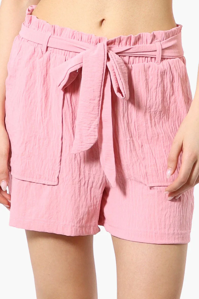 Urbanology Solid Belted Shorts - Pink sold by Fairweather