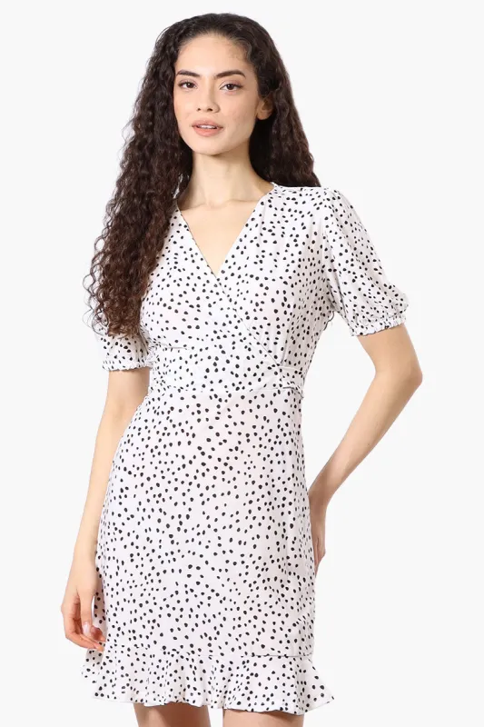 Beechers Brook Dotted Back Tie Crossover Day Dress - White sold by Fairweather