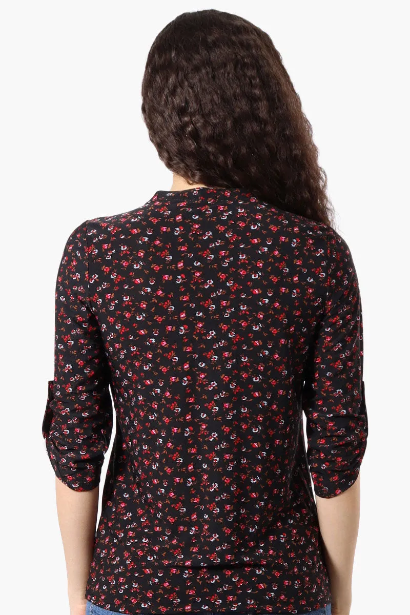 Beechers Brook Floral Roll Up Sleeve Half Zip Shirt - Black sold by Fairweather product image thumbnail 3