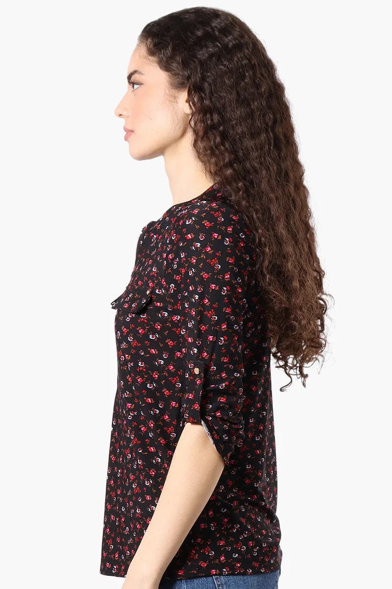 Beechers Brook Floral Roll Up Sleeve Half Zip Shirt - Black sold by Fairweather product image thumbnail 2