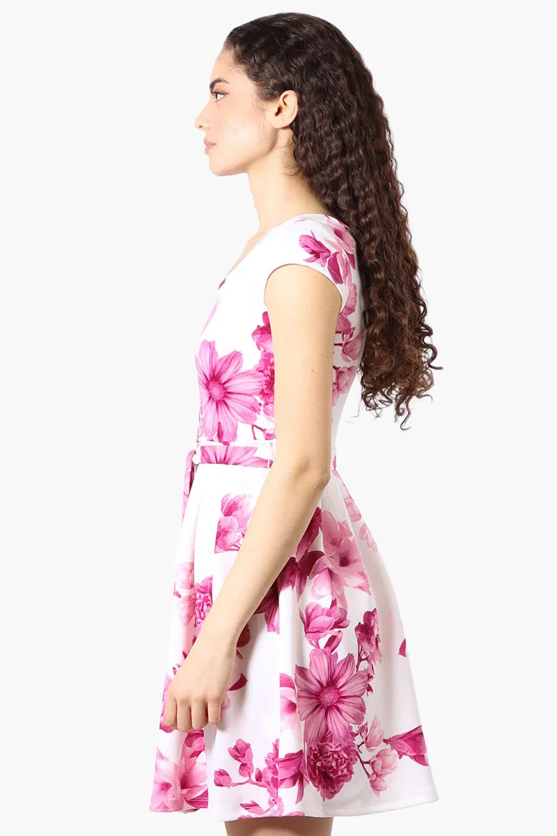 Costa Blanca Floral Belted Cap Sleeve Day Dress - Pink sold by Fairweather product image thumbnail 2