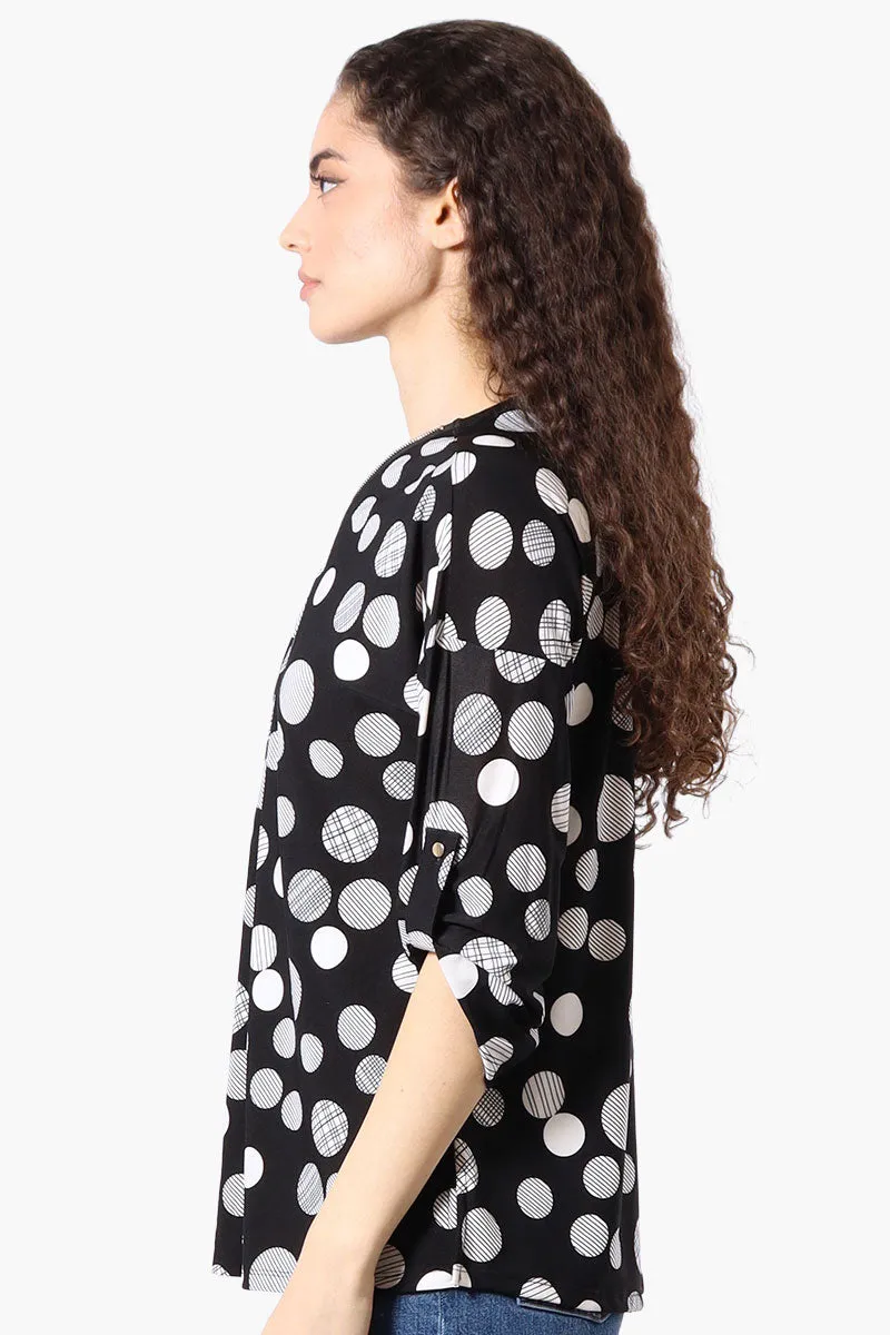 Beechers Brook Dotted Roll Up Sleeve Half Zip Blouse - Black sold by Fairweather product image thumbnail 2