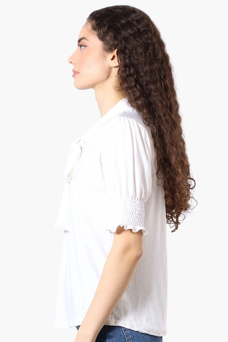 Beechers Brook Tie Neck Smocked Sleeve Blouse - White sold by Fairweather product image thumbnail 2