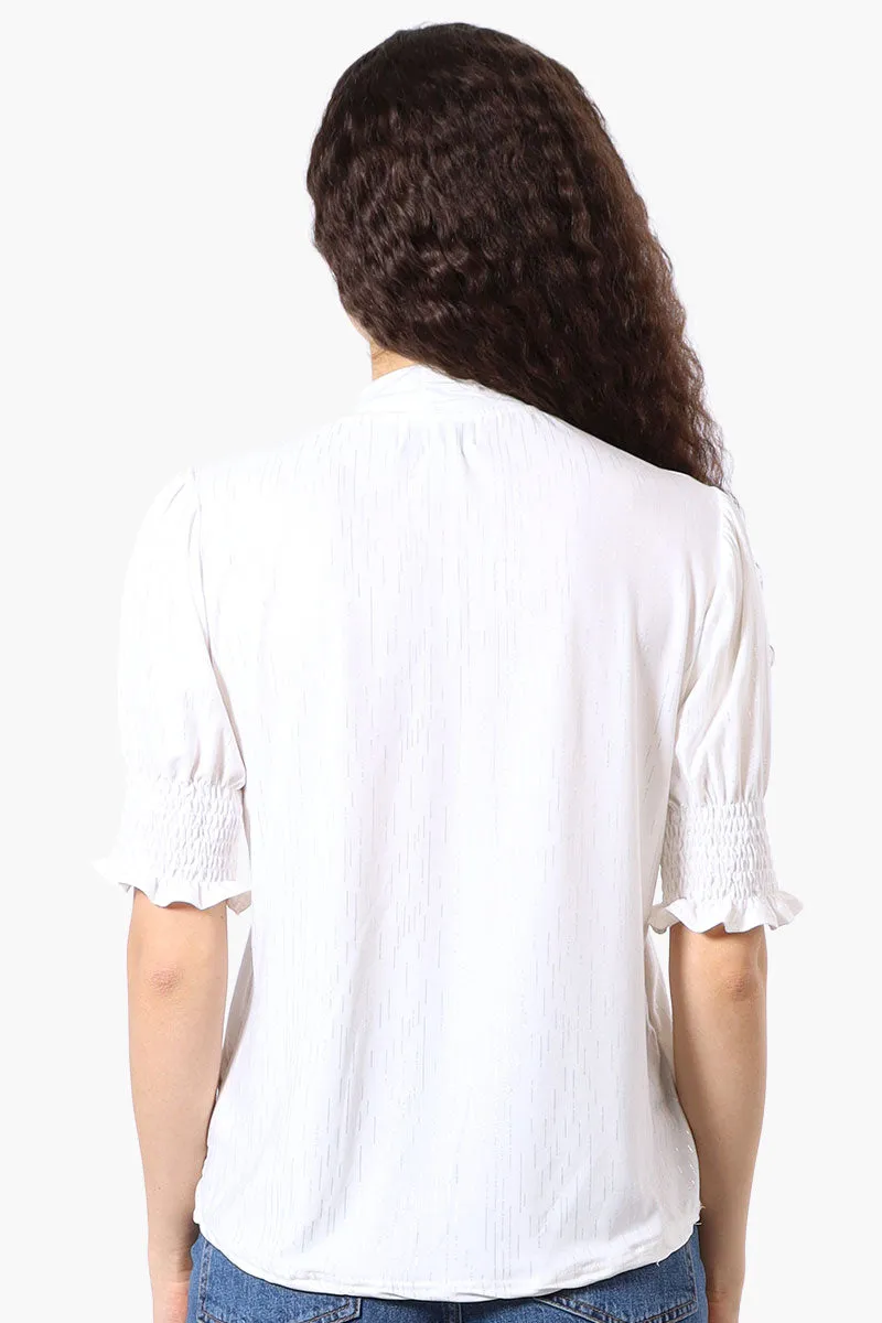 Beechers Brook Tie Neck Smocked Sleeve Blouse - White sold by Fairweather product image thumbnail 3