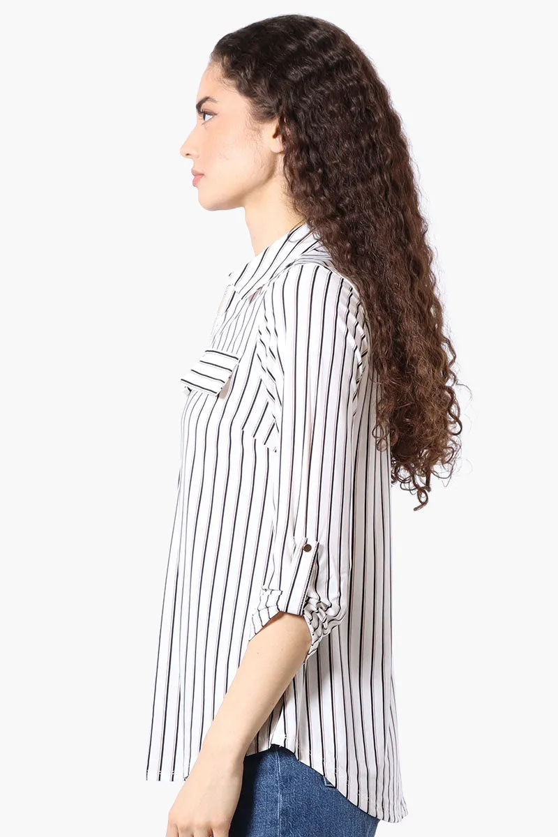 Beechers Brook Striped Roll Up Sleeve Half Zip Blouse - White sold by Fairweather product image thumbnail 2