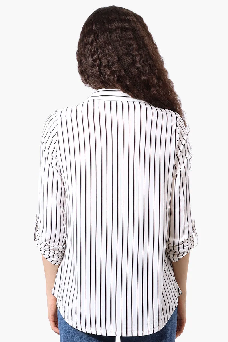Beechers Brook Striped Roll Up Sleeve Half Zip Blouse - White sold by Fairweather product image thumbnail 3