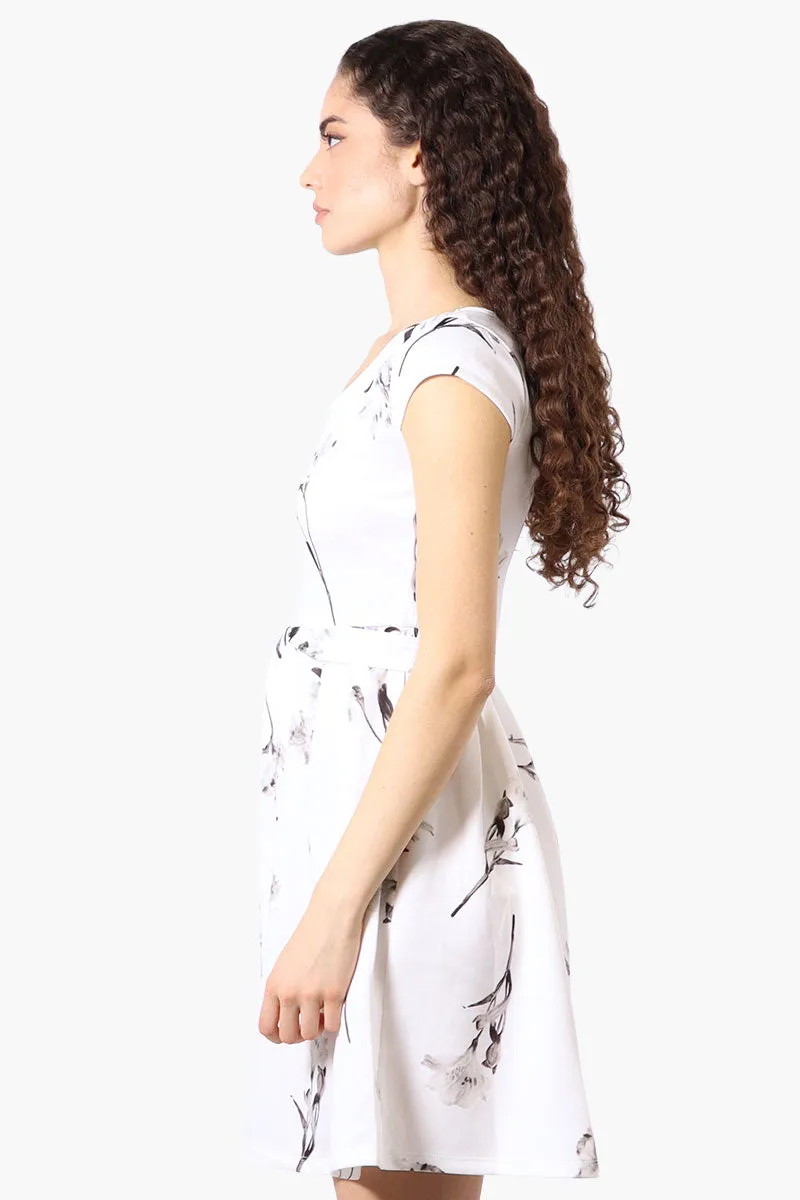 Costa Blanca Floral Belted Cap Sleeve Day Dress - White sold by Fairweather product image thumbnail 2