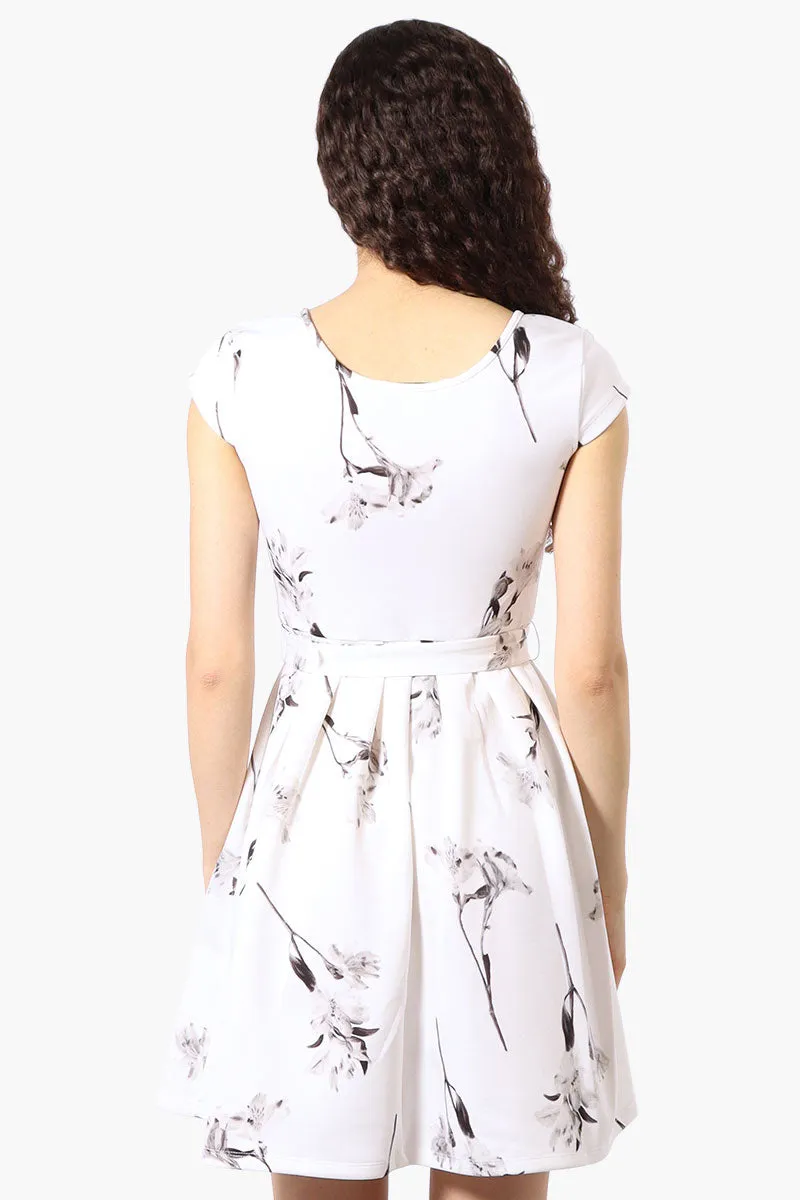 Costa Blanca Floral Belted Cap Sleeve Day Dress - White sold by Fairweather product image thumbnail 3