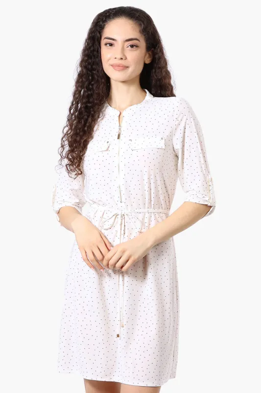 Beecher Brook Dotted Roll Up Sleeve Day Dress - White sold by Fairweather