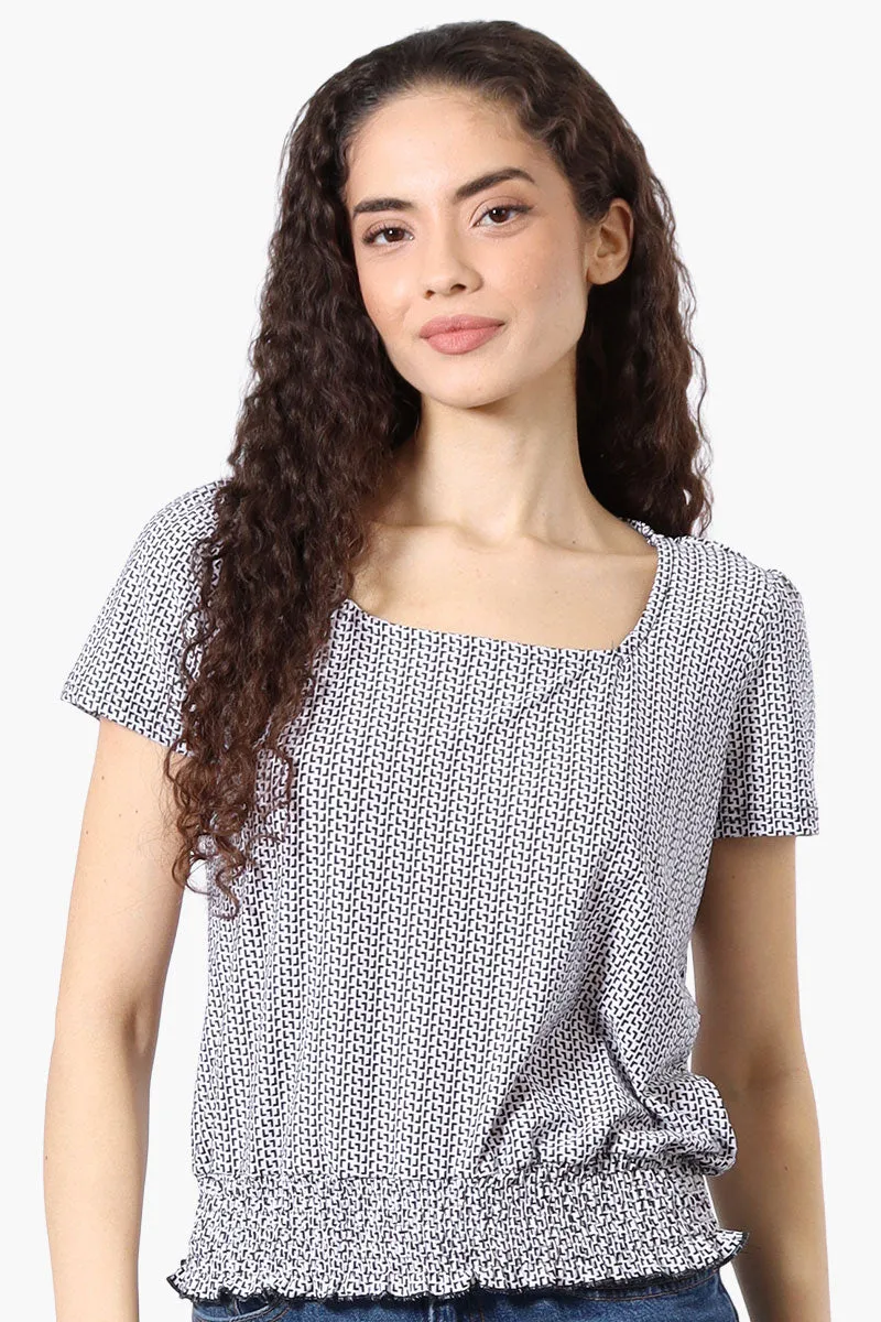 Beechers Brook Patterned Square Neck Smocked Tee - White sold by Fairweather
