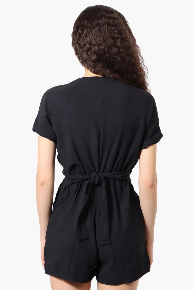 Urbanology Back Tie Button Up Romper - Black sold by Fairweather product image thumbnail 3
