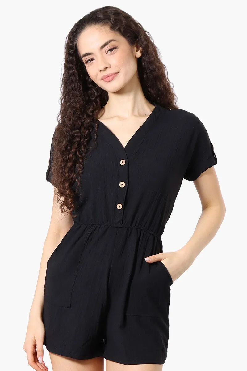 Urbanology Back Tie Button Up Romper - Black sold by Fairweather