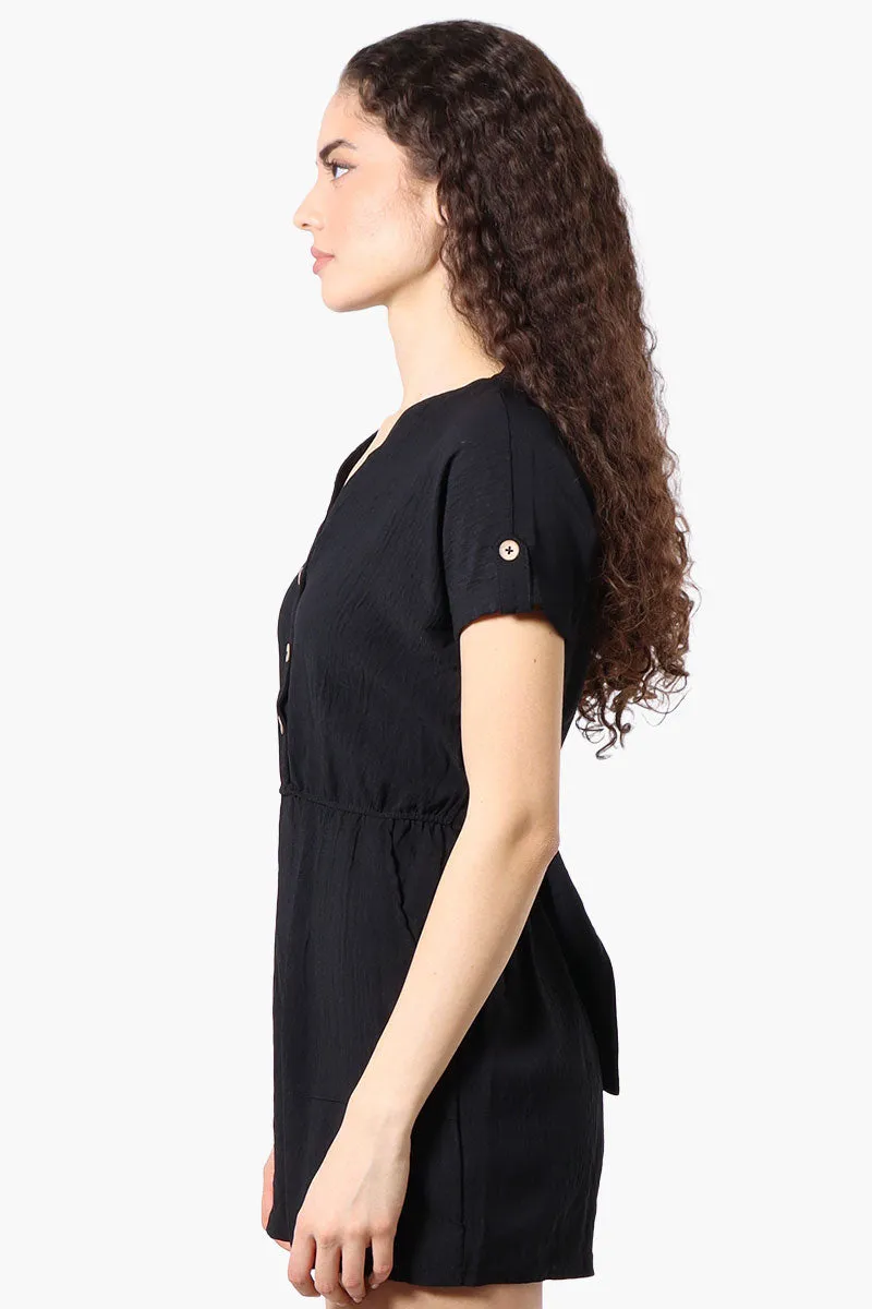 Urbanology Back Tie Button Up Romper - Black sold by Fairweather product image thumbnail 2