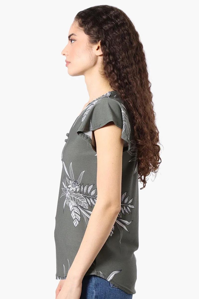 International INC Company Floral Ruffle Sleeve Tee - Olive sold by Fairweather product image thumbnail 2