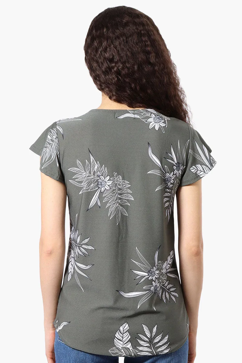 International INC Company Floral Ruffle Sleeve Tee - Olive sold by Fairweather product image thumbnail 3