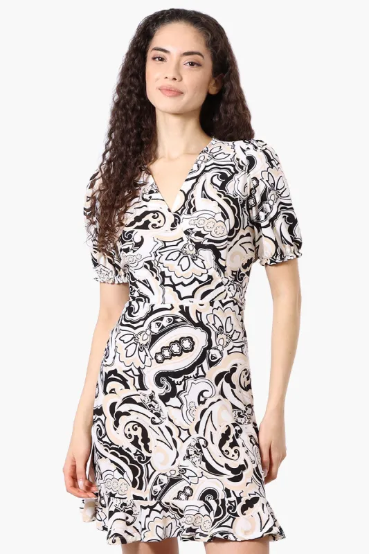 Beechers Brook Patterned Back Tie Crossover Day Dress - White sold by Fairweather