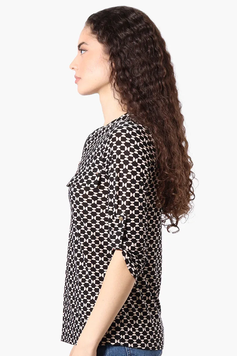 Beechers Brook Patterned Roll Up Sleeve Half Zip Shirt - Black sold by Fairweather product image thumbnail 2