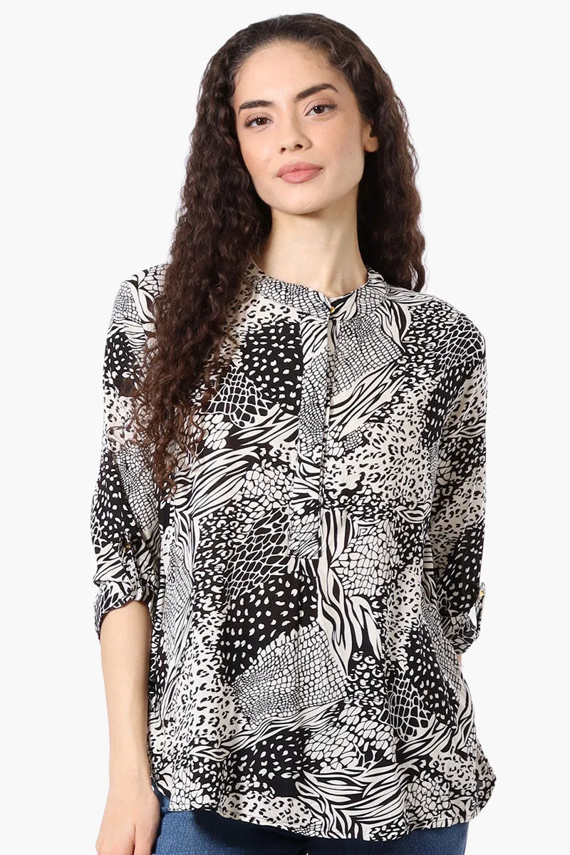 International INC Company Patterned Hidden Button Blouse - Black sold by Fairweather