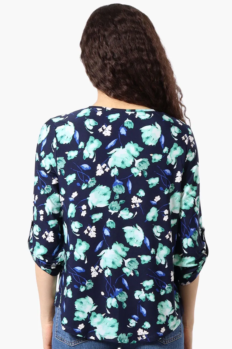 Beechers Brook Floral Roll Up Sleeve Blouse - Navy sold by Fairweather product image thumbnail 3