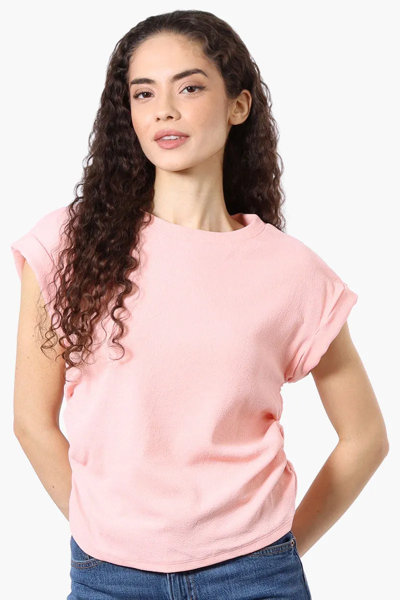 Impress Short Sleeve Side Ruching Blouse - Pink sold by Fairweather