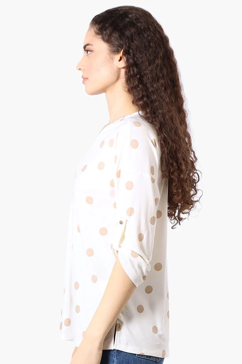 Beechers Brook Dotted Roll Up Sleeve Half Zip Blouse - White sold by Fairweather product image thumbnail 2