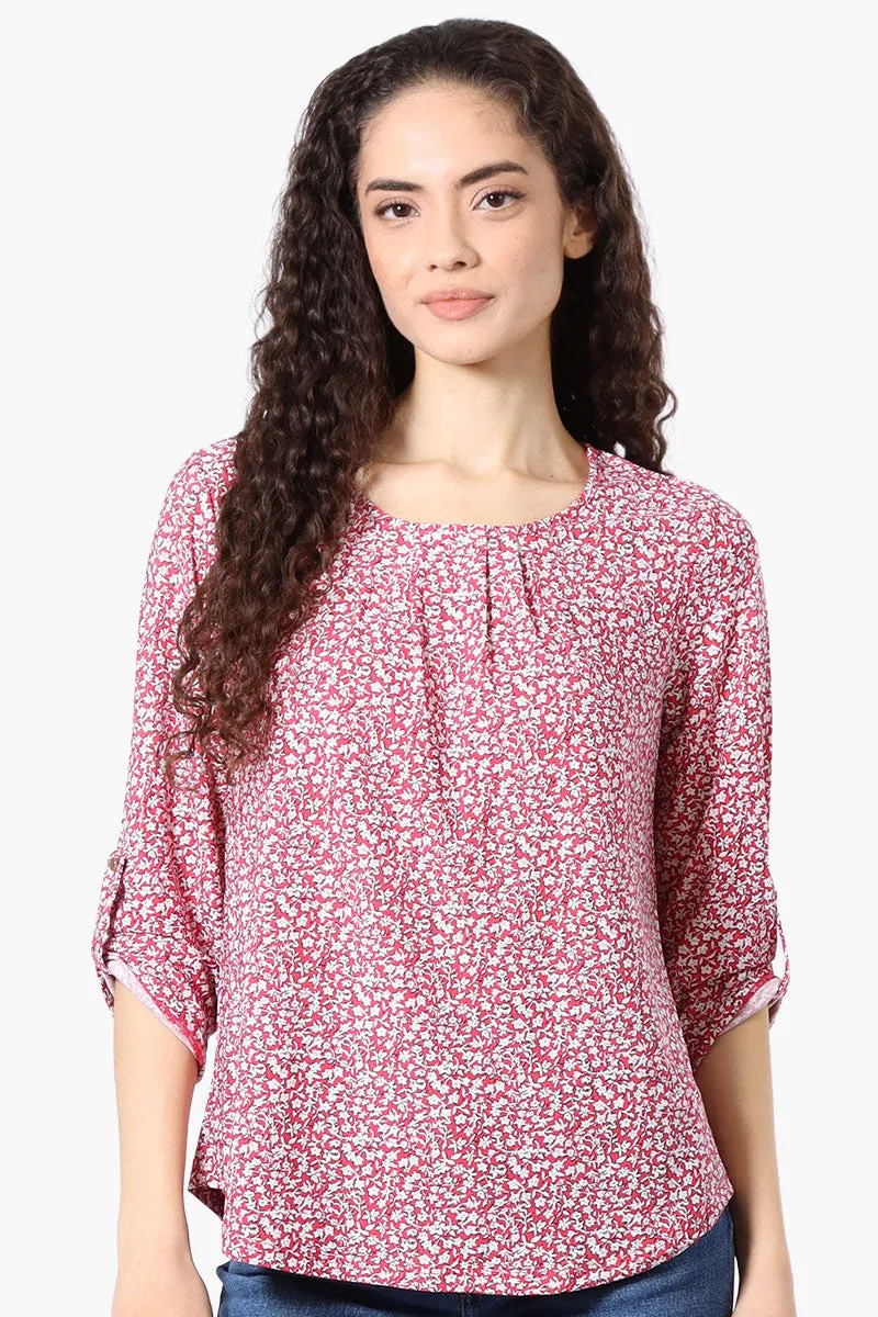 Beechers Brook Floral Roll Up Sleeve Blouse - Pink sold by Fairweather