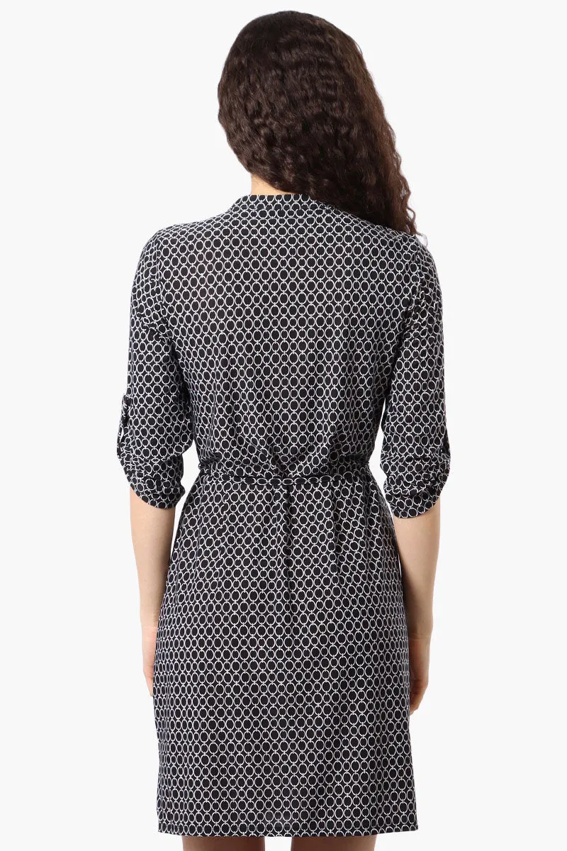 Beecher Brook Patterned Roll Up Sleeve Day Dress - Black sold by Fairweather product image thumbnail 3