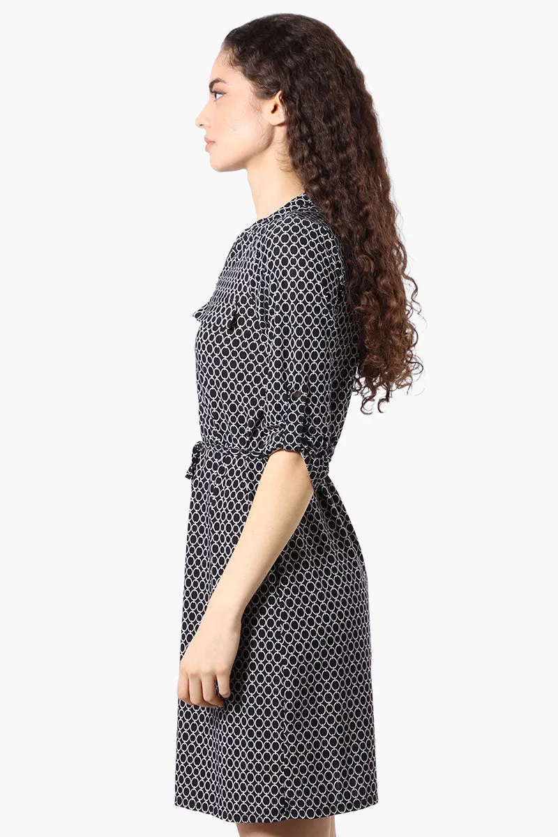 Beecher Brook Patterned Roll Up Sleeve Day Dress - Black sold by Fairweather product image thumbnail 2