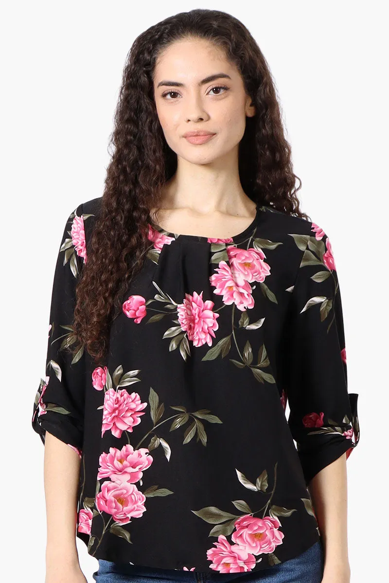 Beechers Brook Floral Roll Up Sleeve Blouse - Black sold by Fairweather