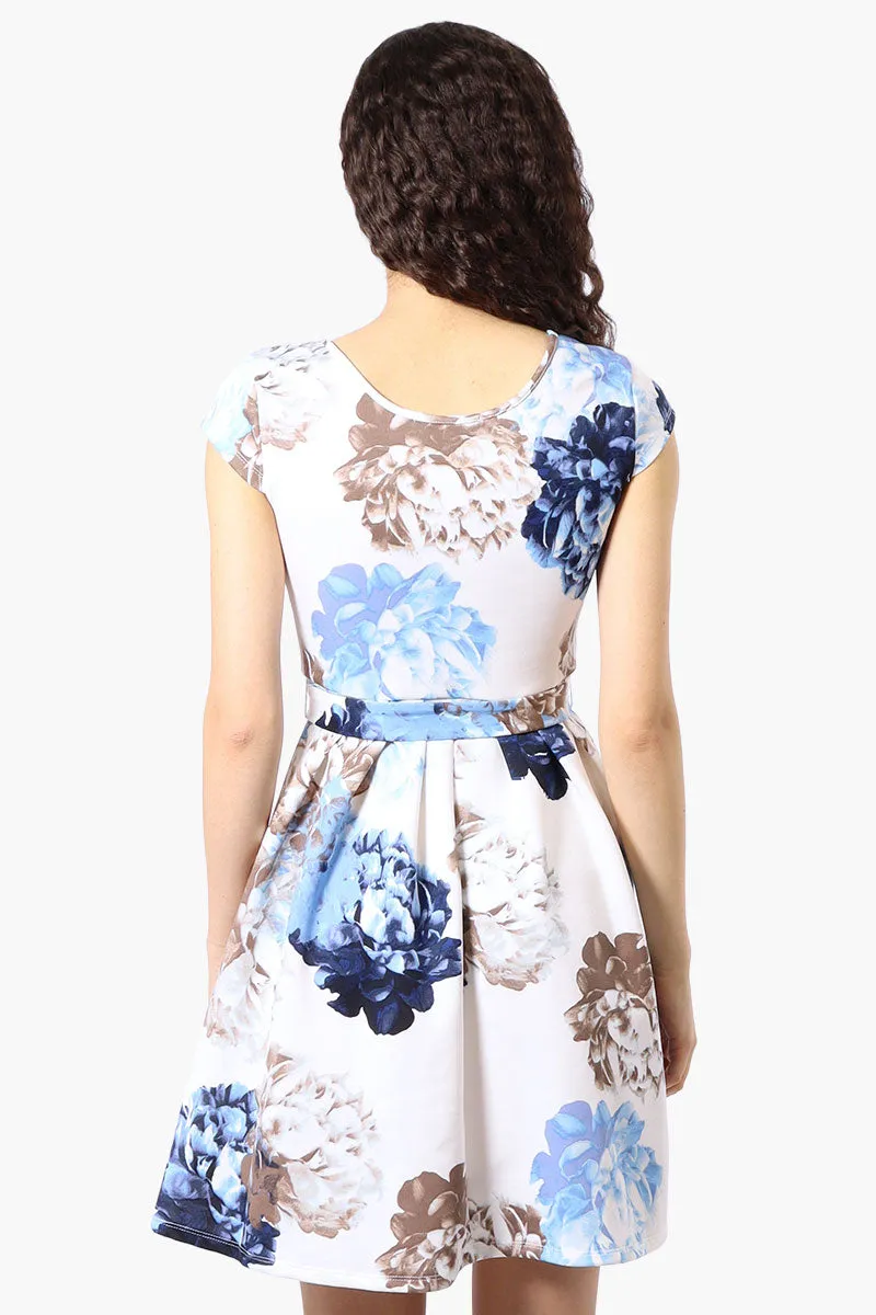 Costa Blanca Floral Belted Cap Sleeve Day Dress - Blue sold by Fairweather product image thumbnail 3
