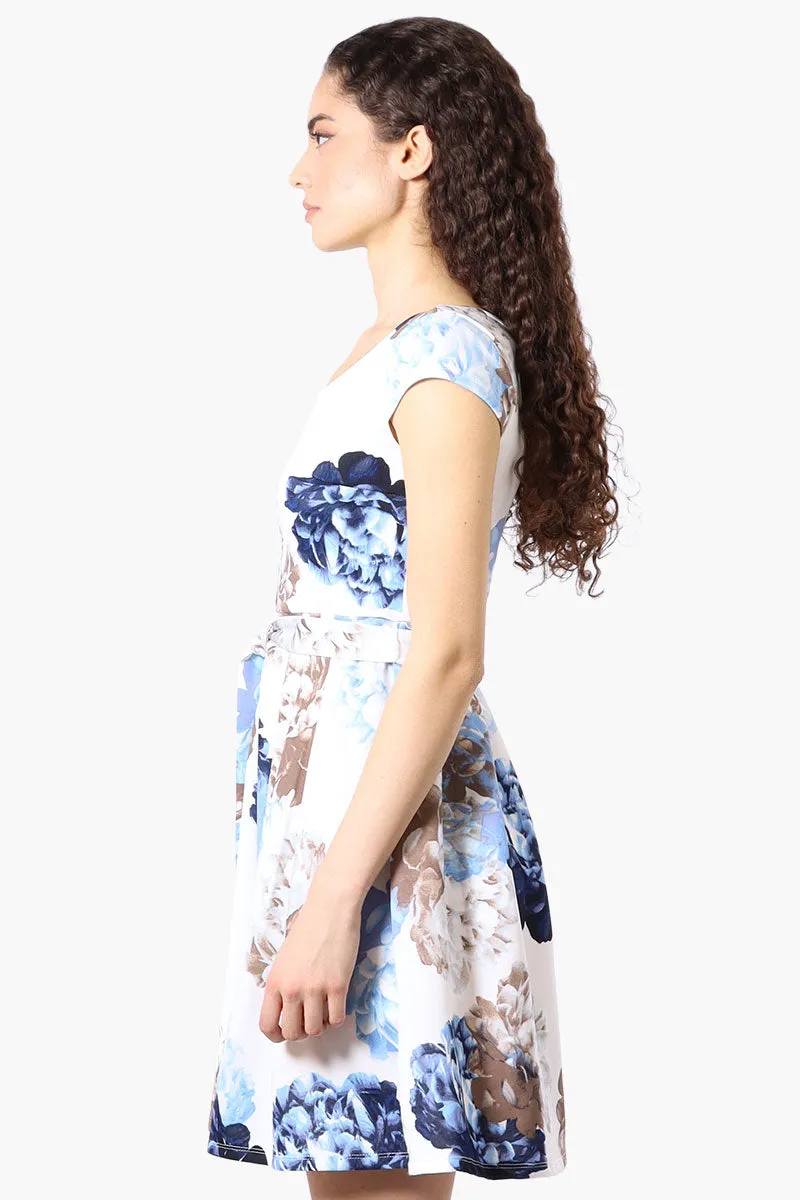 Costa Blanca Floral Belted Cap Sleeve Day Dress - Blue sold by Fairweather product image thumbnail 2