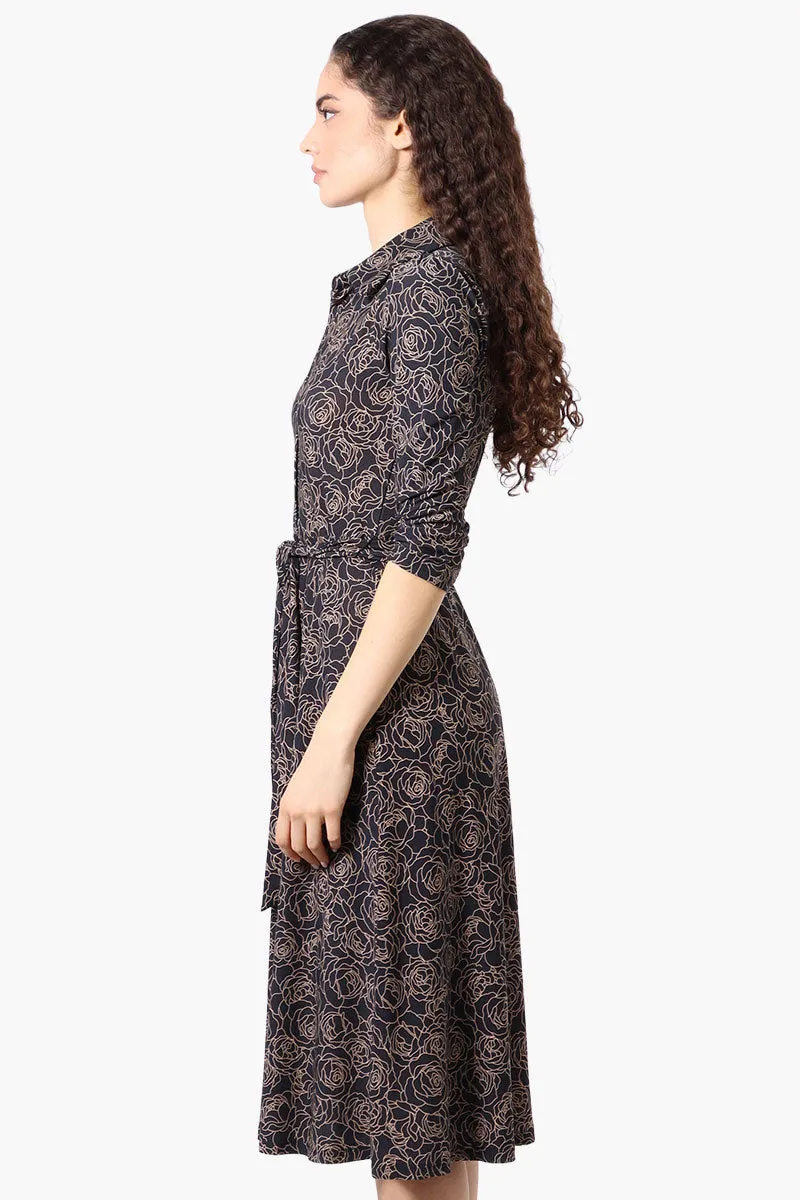 Beechers Brook Floral Button Up Belted Midi Dress - Black sold by Fairweather product image thumbnail 2