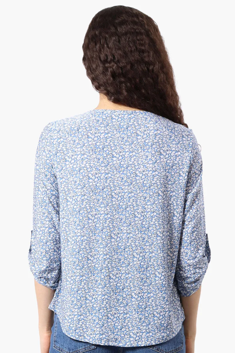 Floral Roll Up Sleeve Blouse - Blue sold by Fairweather product image thumbnail 3