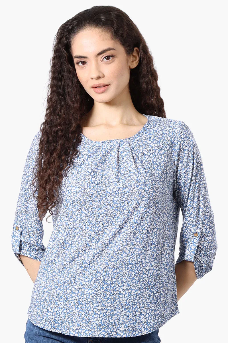 Floral Roll Up Sleeve Blouse - Blue sold by Fairweather