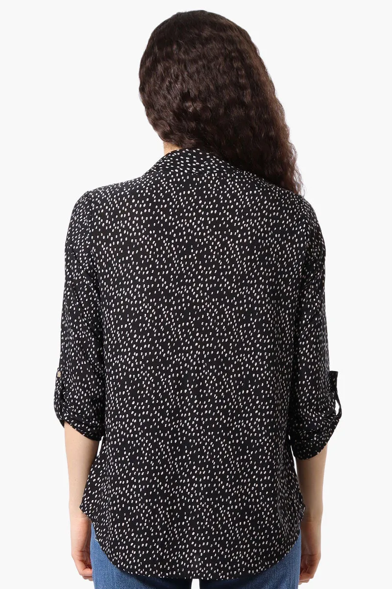 Beechers Brook Patterned Roll Up Sleeve Half Zip Blouse - Black sold by Fairweather product image thumbnail 3